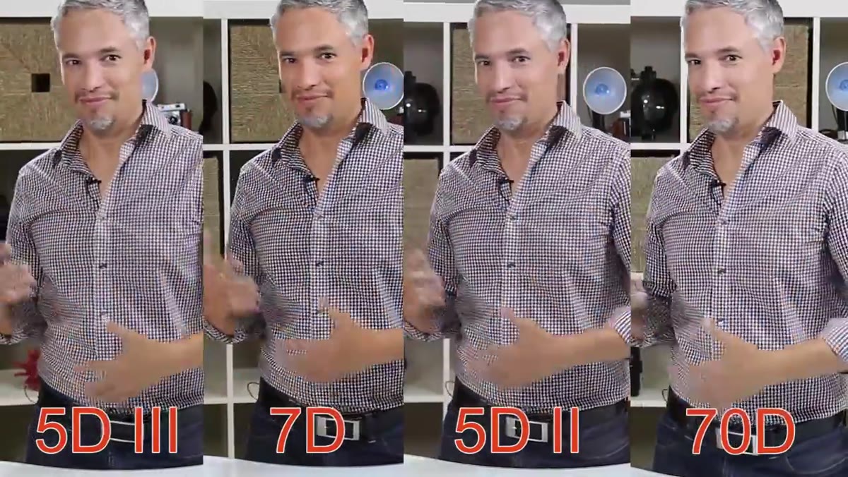 Four Canon cameras side by side in outdoor shooting setup