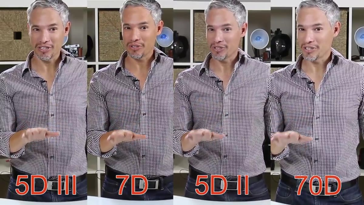 Split-screen footage comparison between 70D and 7D