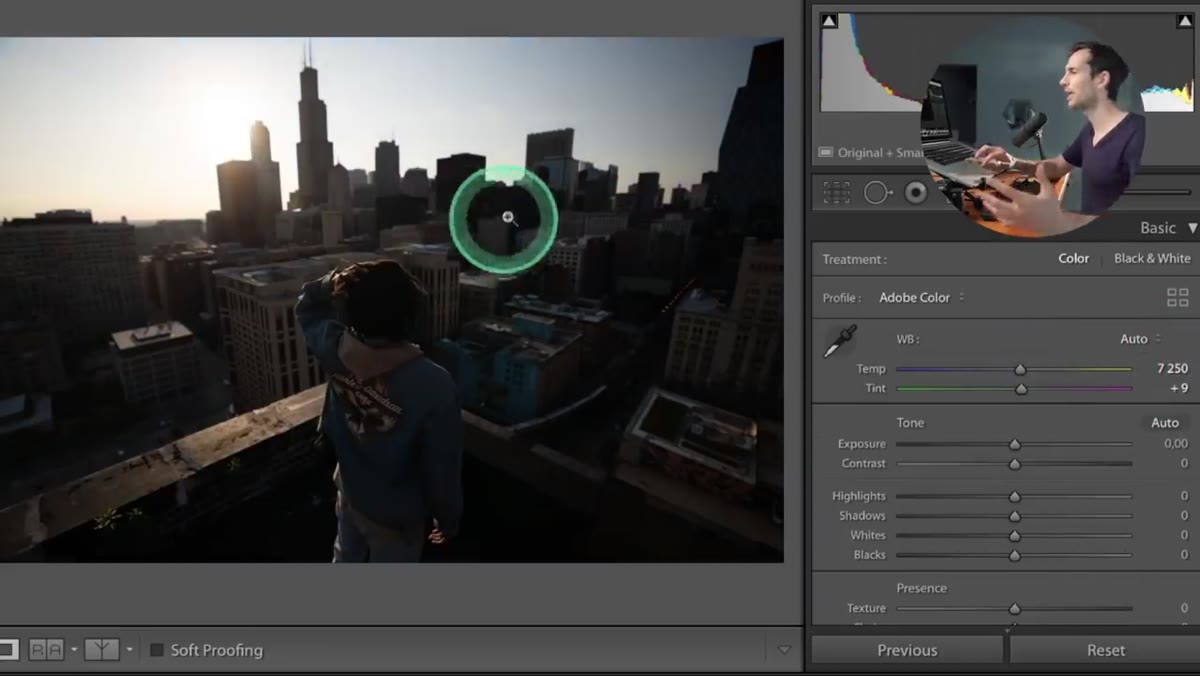 White balance and preset panel open in Develop module