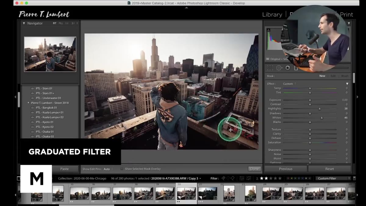 Graduated filter dragged across upper portion of image