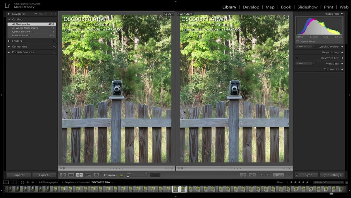 Lightroom grid showing the full aperture sequence imported and labeled