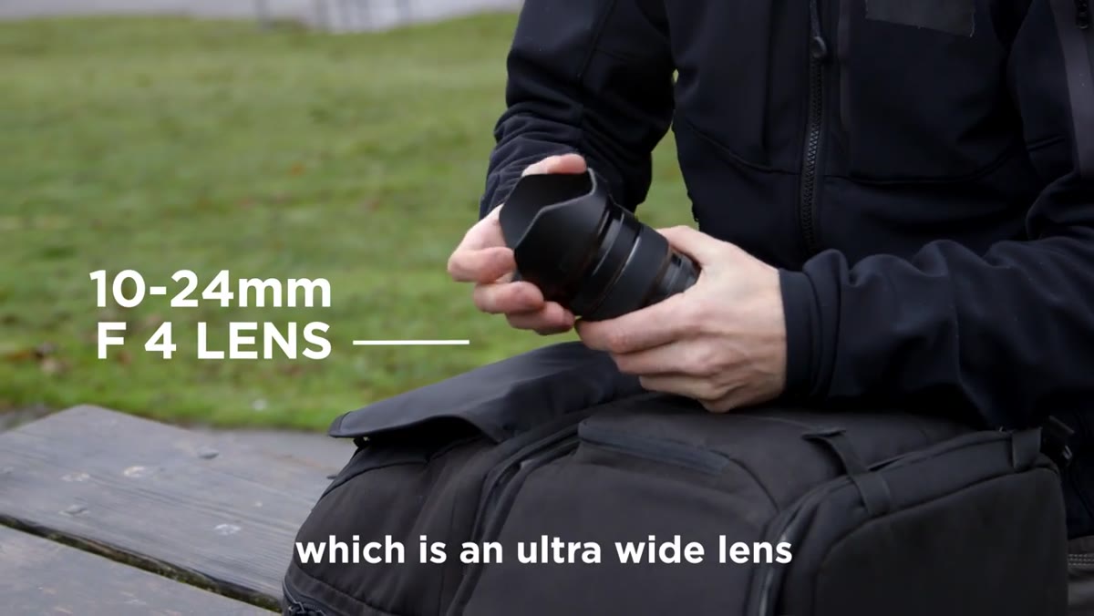 10-24mm ultra-wide lens held up to camera