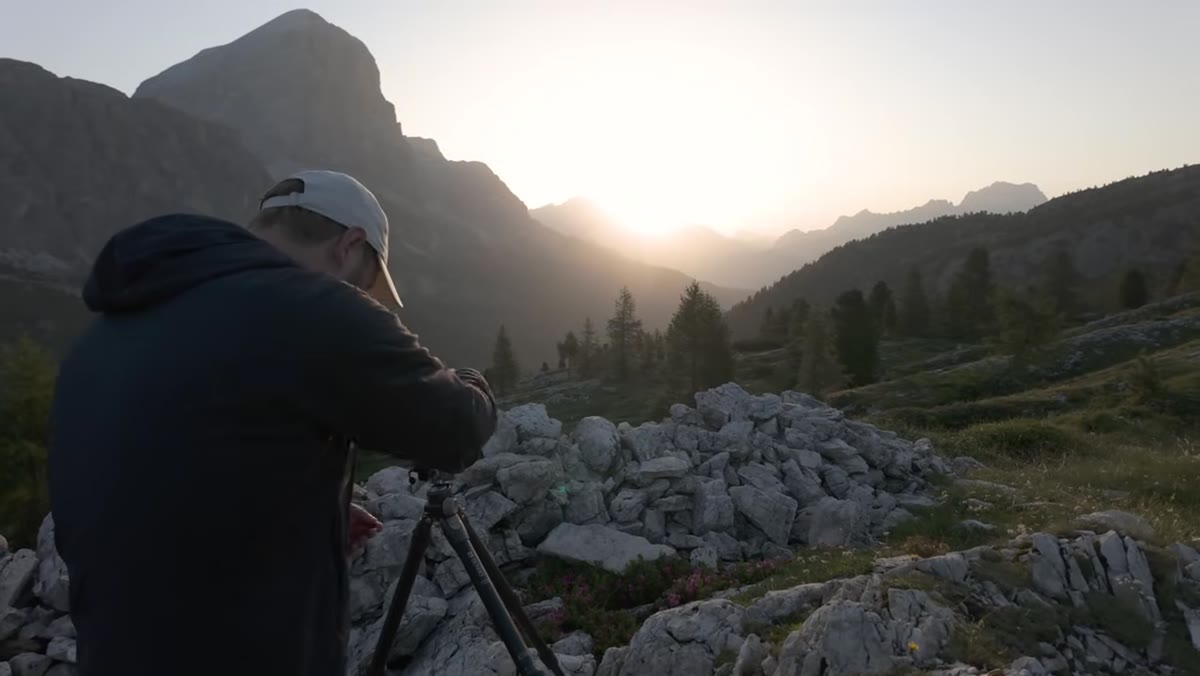 Bracketing shots at f/10 with sun partially behind ridgeline