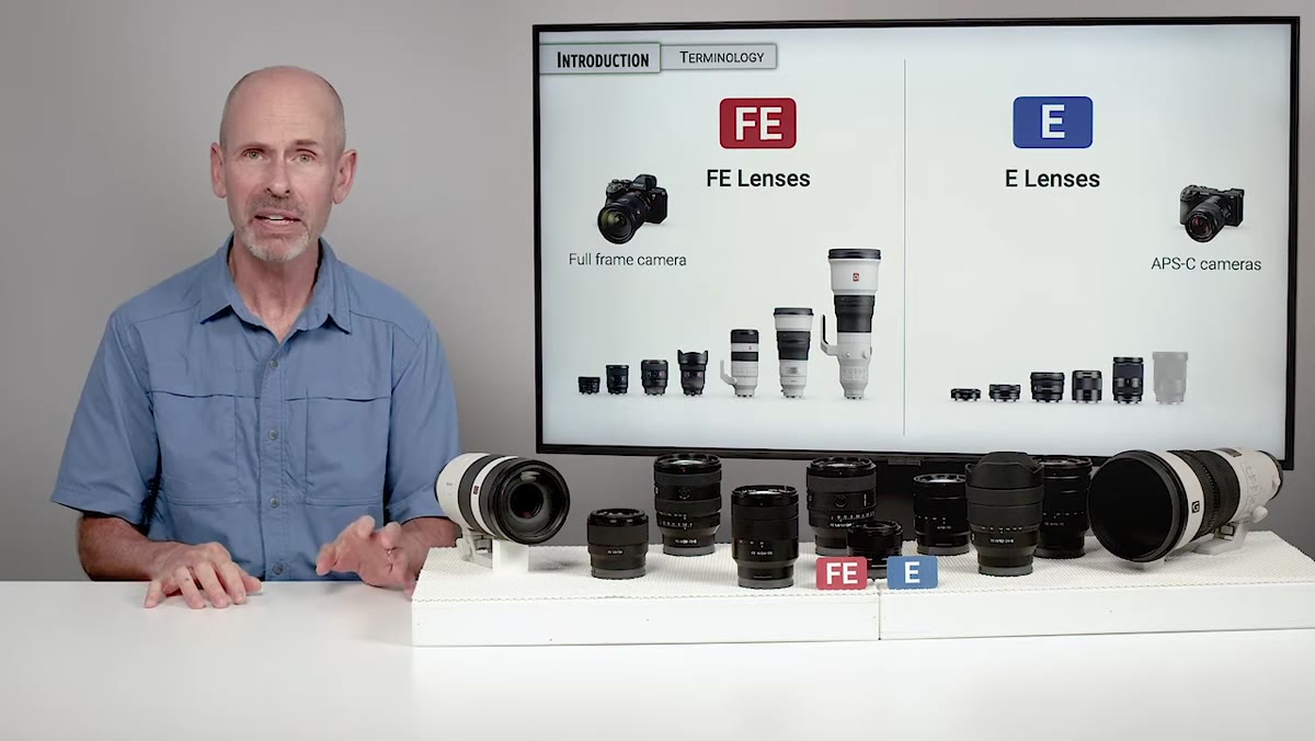 FE and E lens categories shown with red and blue logos