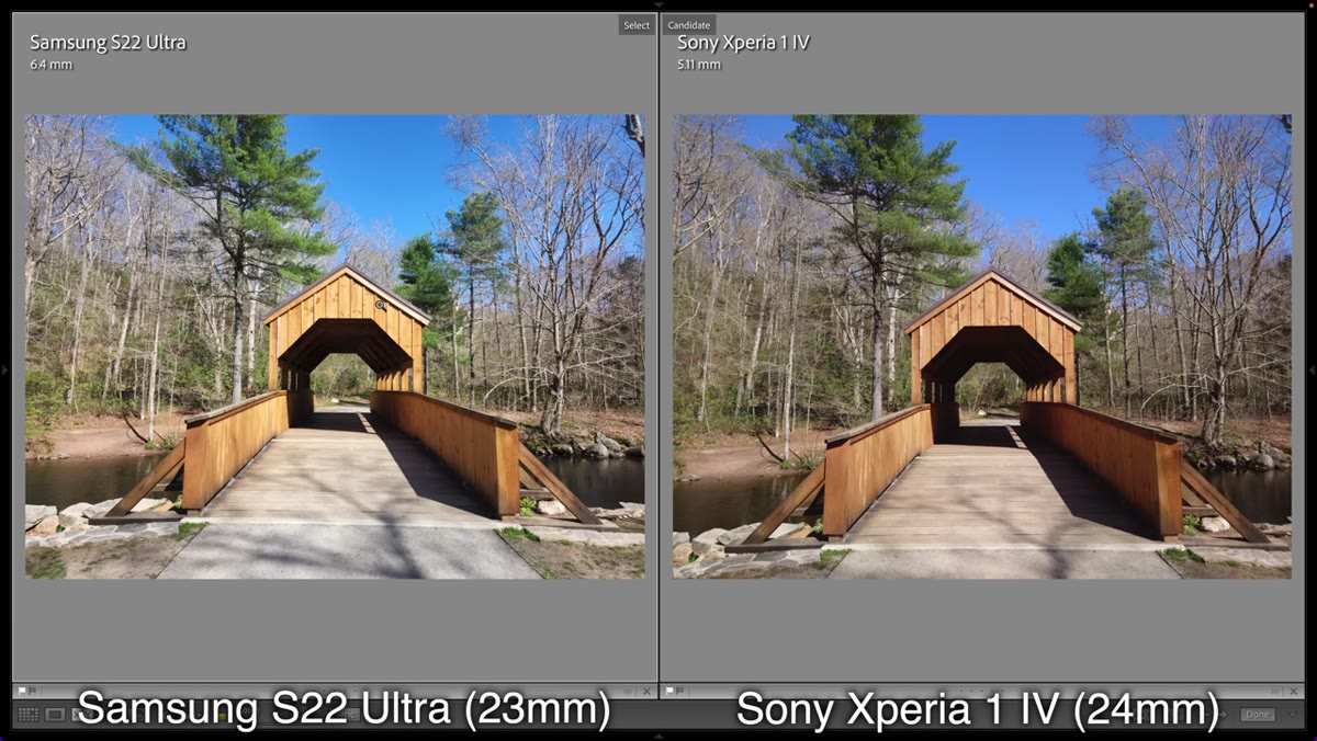 Detail crop comparing Sony 12MP output vs Samsung 100MP output