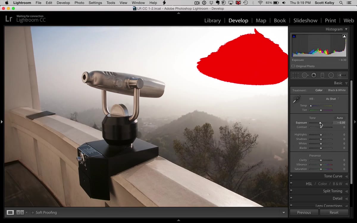 Exposure slider shown reducing overall image brightness