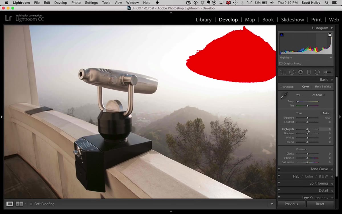 Highlights slider being dragged left in the Basic panel