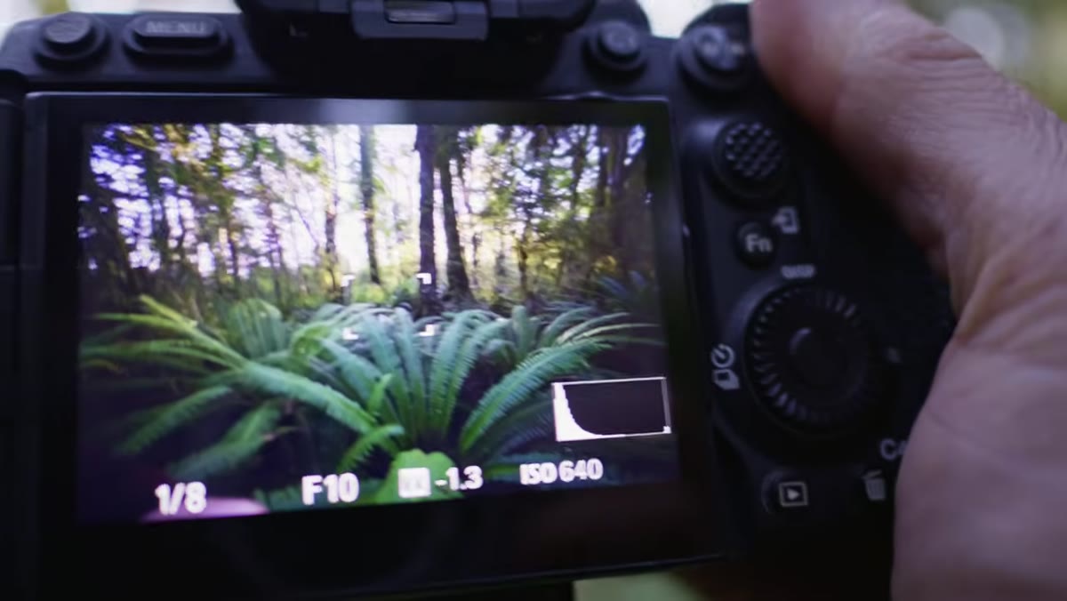 Patino holds hand inches from lens to show extreme close focus capability