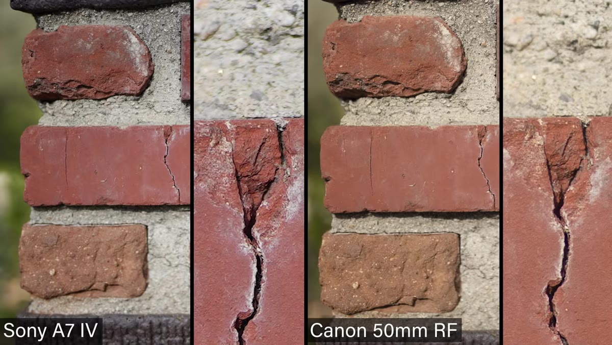 Close crop showing Sony resolving finer detail on test plate