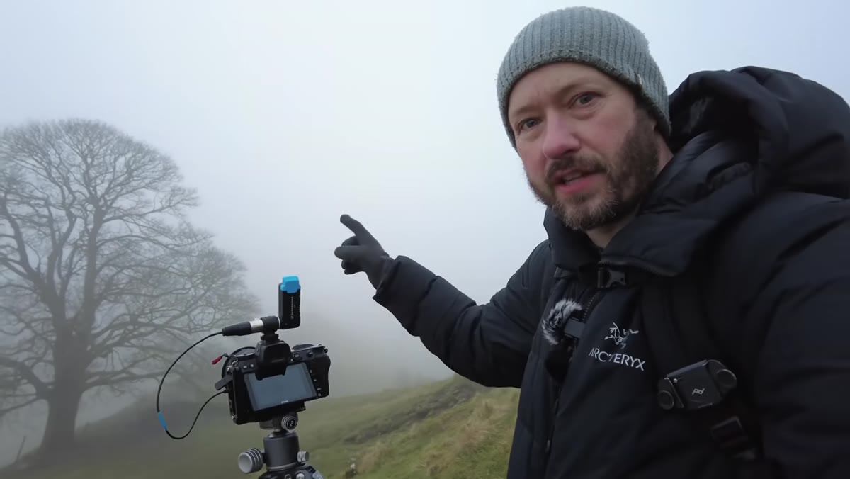 Danson at tree composition adjusting position and framing