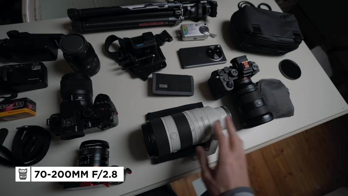 70-200mm telephoto lens alongside the camera bag