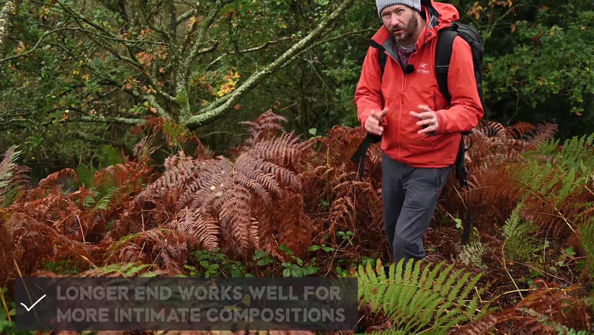 Danson composing fern foreground with oak tree at 70mm